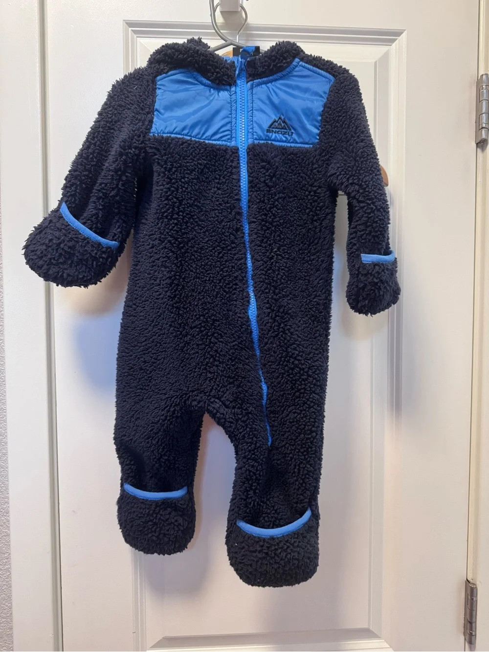 Snozu 9-12 months Navy One-Piece Sherpa Footie coat with Bright Blue Trim